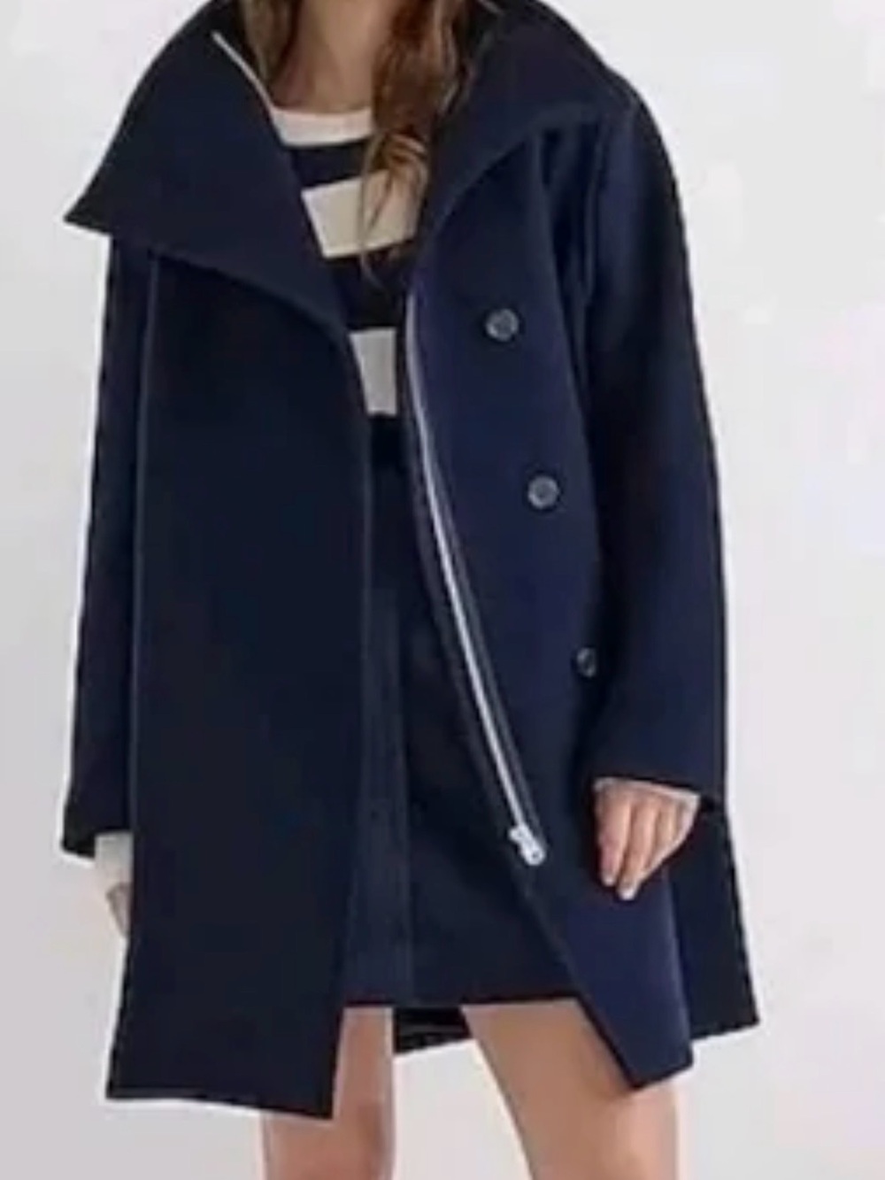 J. Crew Women’s Villa Navy Stadium Cloth Wool Asymmetric Zip Pea Coat Size 6